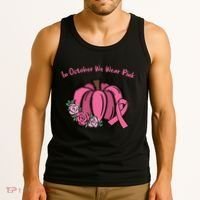 In October We War Pink Autumn Breast Cancer Tank Top thumb 3