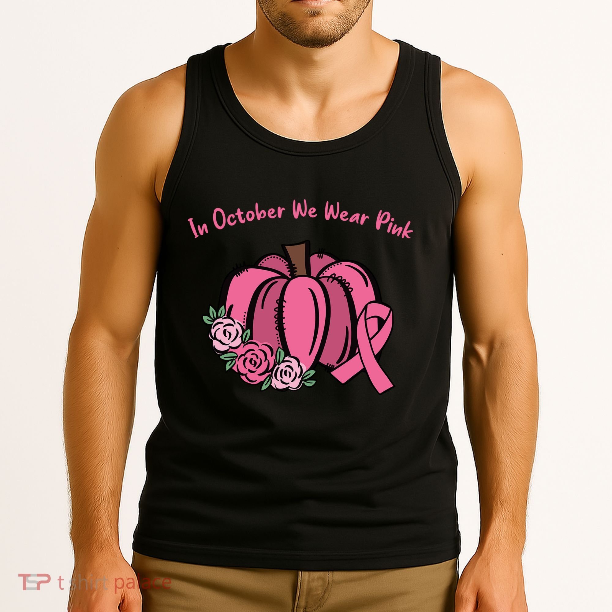 In October We War Pink Autumn Breast Cancer Tank Top