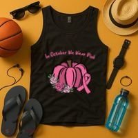 In October We War Pink Autumn Breast Cancer Tank Top thumb 4