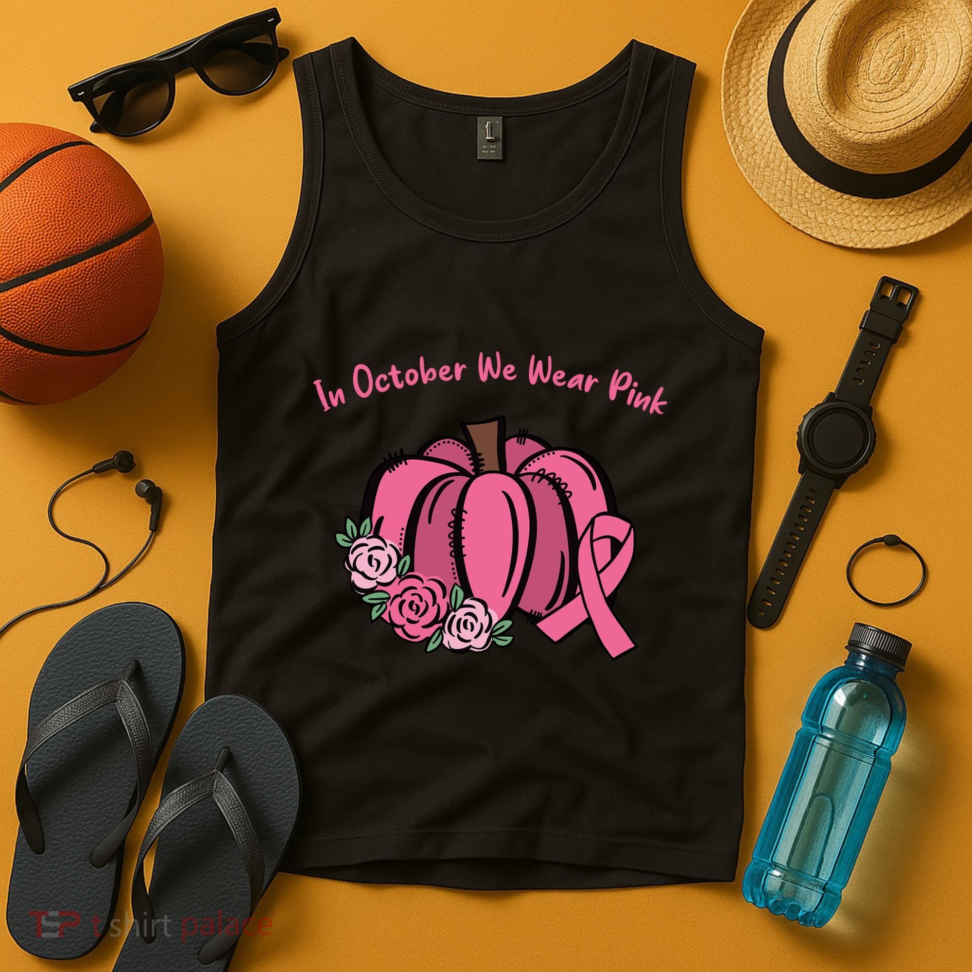 In October We War Pink Autumn Breast Cancer Tank Top
