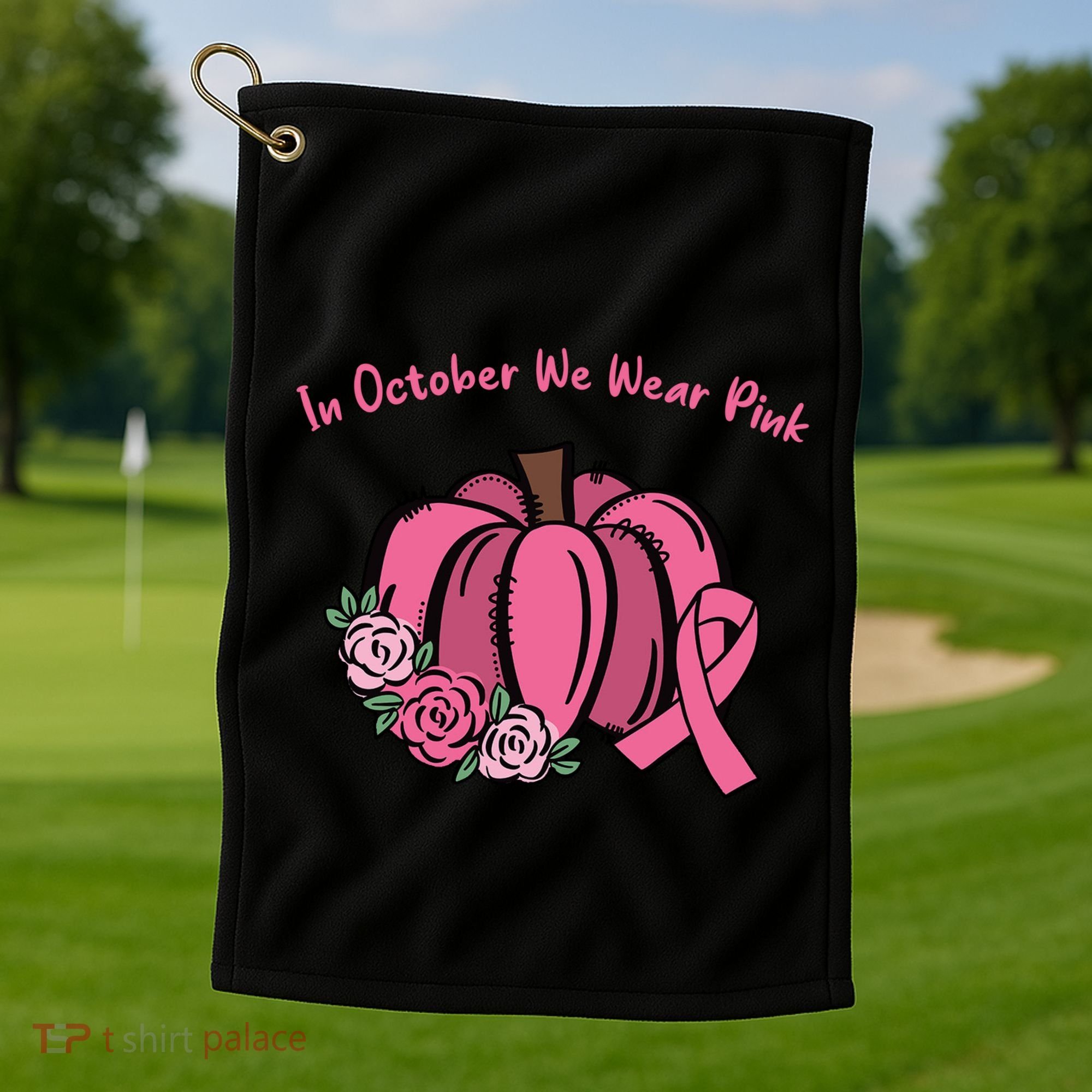 In October We War Pink Autumn Breast Cancer Golf Towel