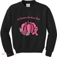 In October We War Pink Autumn Breast Cancer Kids Sweatshirt thumb 0