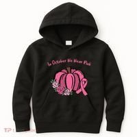 In October We War Pink Autumn Breast Cancer Kids Hoodie thumb 0