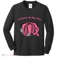 In October We War Pink Autumn Breast Cancer Kids Long Sleeve Shirt thumb 0