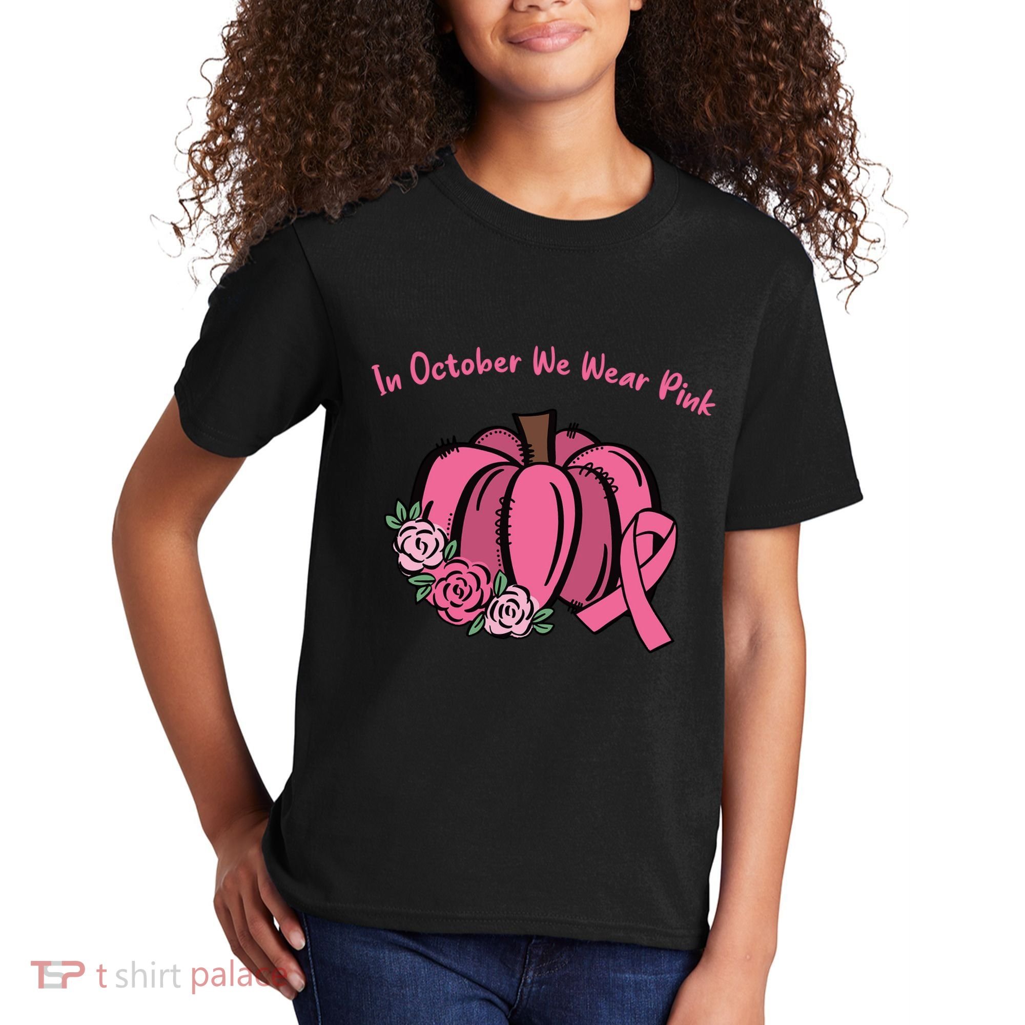 In October We War Pink Autumn Breast Cancer Kids T-Shirt