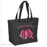In October We War Pink Autumn Breast Cancer Tote Bag thumb 2