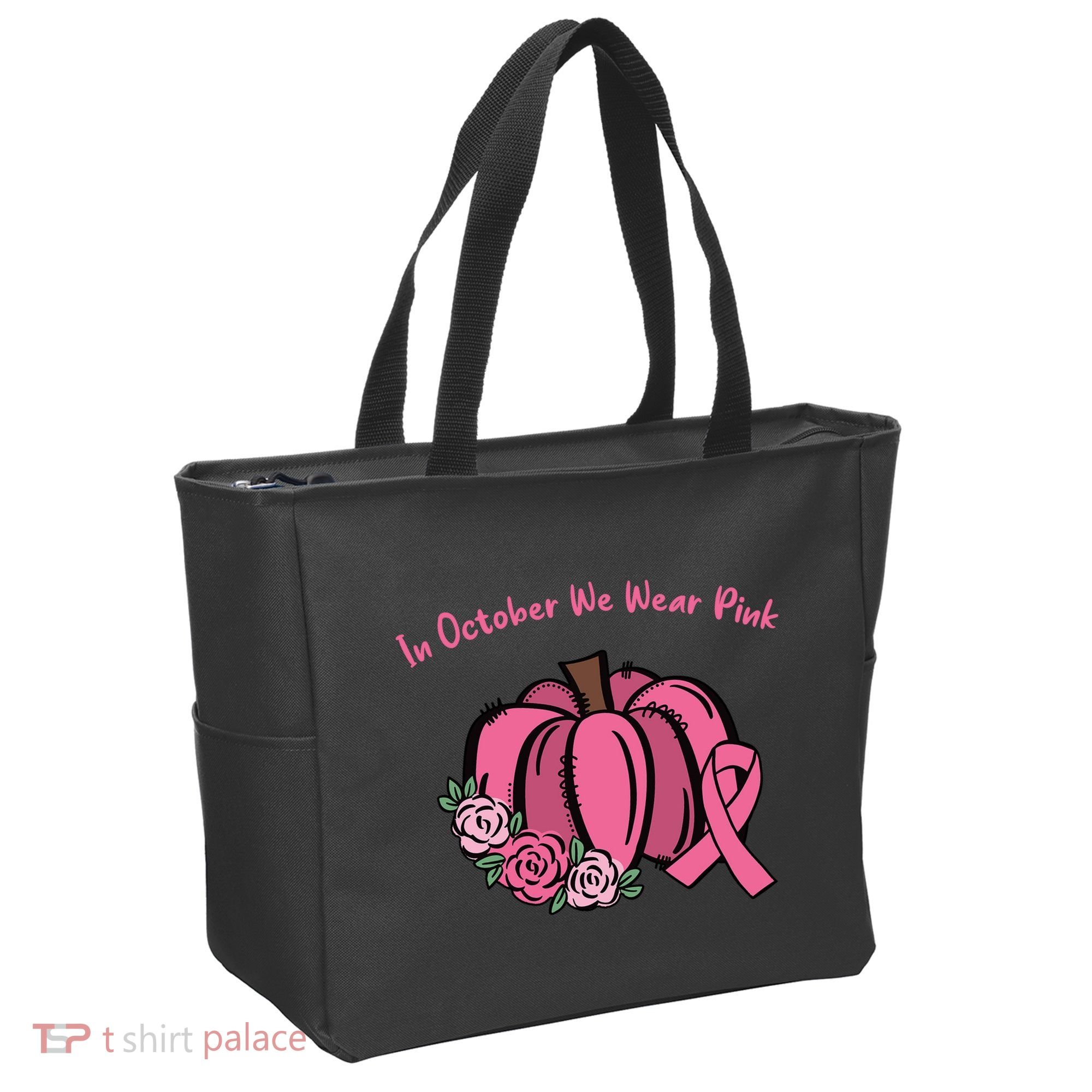 In October We War Pink Autumn Breast Cancer Tote Bag