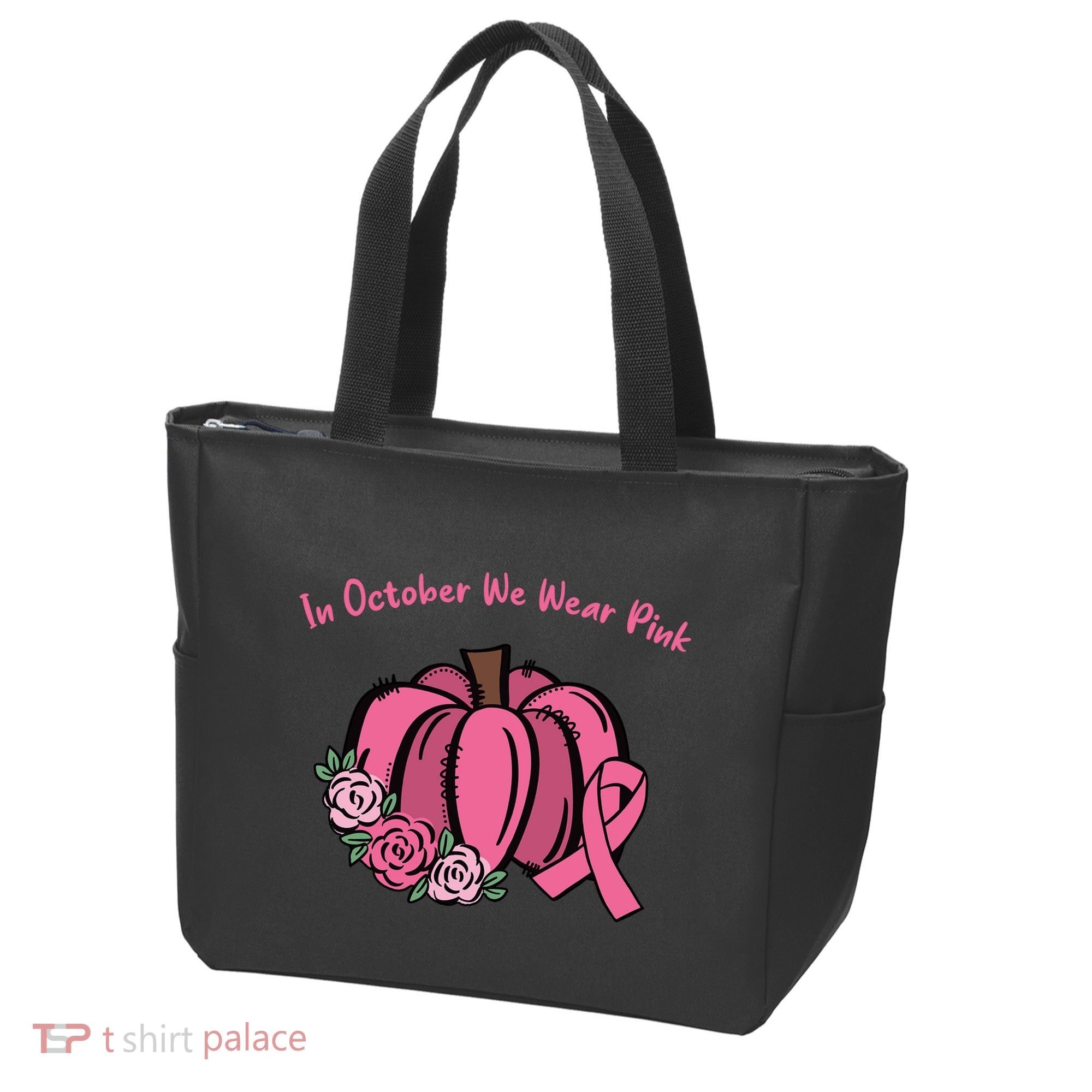 In October We War Pink Autumn Breast Cancer Tote Bag