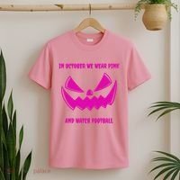 In October We Wear Pink And Watch Football Breast Cancer T-Shirt thumb 2