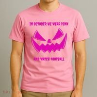 In October We Wear Pink And Watch Football Breast Cancer T-Shirt thumb 3