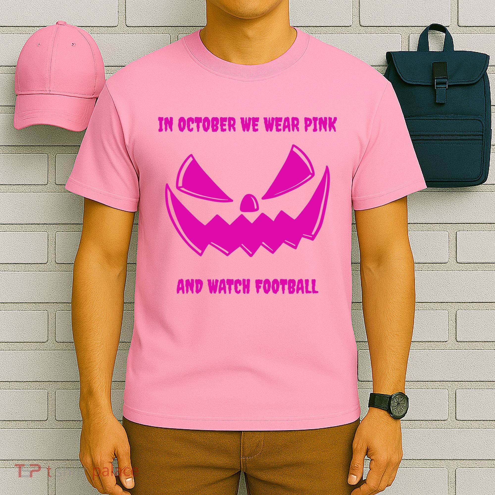 In October We Wear Pink And Watch Football Breast Cancer T-Shirt