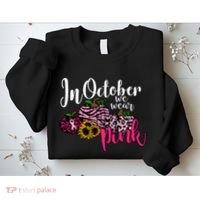In October We Wear Pink Fall Autumn Support Breast Cancer Sweatshirt thumb 2