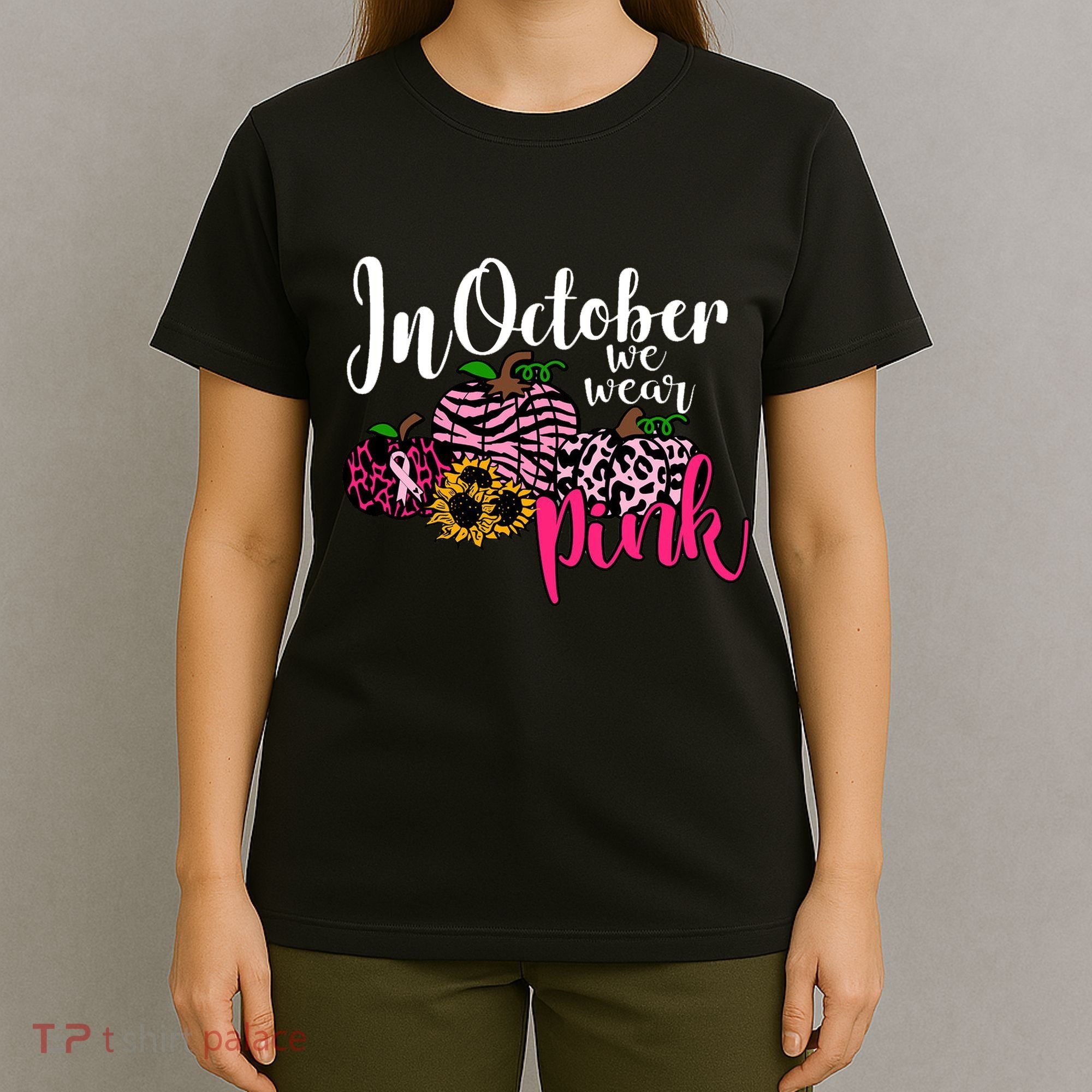 In October We Wear Pink Fall Autumn Support Breast Cancer T-Shirt