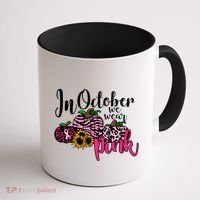 In October We Wear Pink Fall Autumn Support Breast Cancer Coffee Mug thumb 1