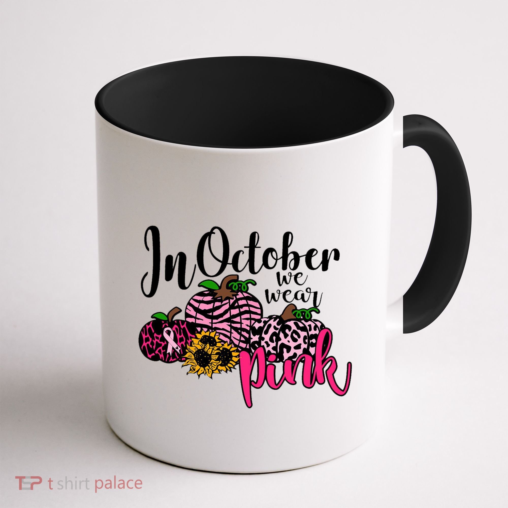 In October We Wear Pink Fall Autumn Support Breast Cancer Coffee Mug