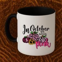 In October We Wear Pink Fall Autumn Support Breast Cancer Coffee Mug thumb 2
