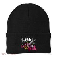 In October We Wear Pink Fall Autumn Support Breast Cancer Beanie thumb 0