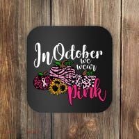 In October We Wear Pink Fall Autumn Support Breast Cancer Coaster thumb 0
