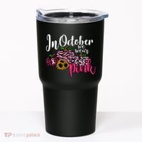 In October We Wear Pink Fall Autumn Support Breast Cancer Tumbler thumb 0