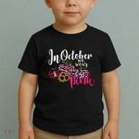 In October We Wear Pink Fall Autumn Support Breast Cancer Toddler T-Shirt thumb 2