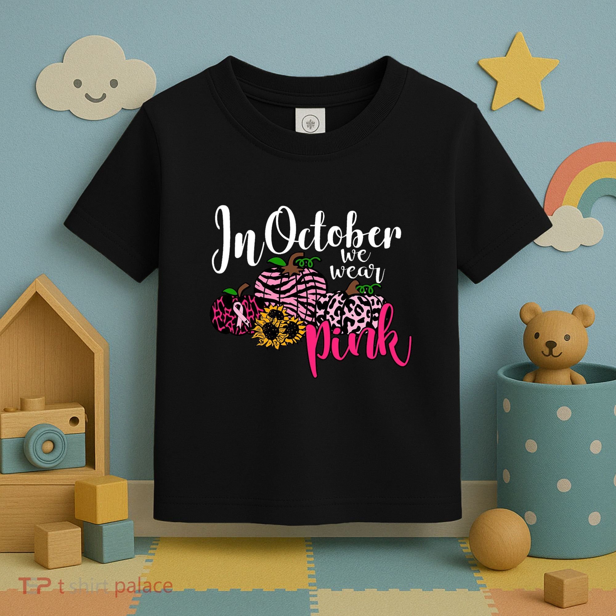 In October We Wear Pink Fall Autumn Support Breast Cancer Toddler T-Shirt