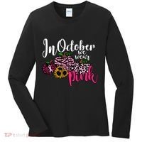 In October We Wear Pink Fall Autumn Support Breast Cancer Women's Long Sleeve Shirt thumb 0
