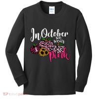In October We Wear Pink Fall Autumn Support Breast Cancer Kids Long Sleeve Shirt thumb 0