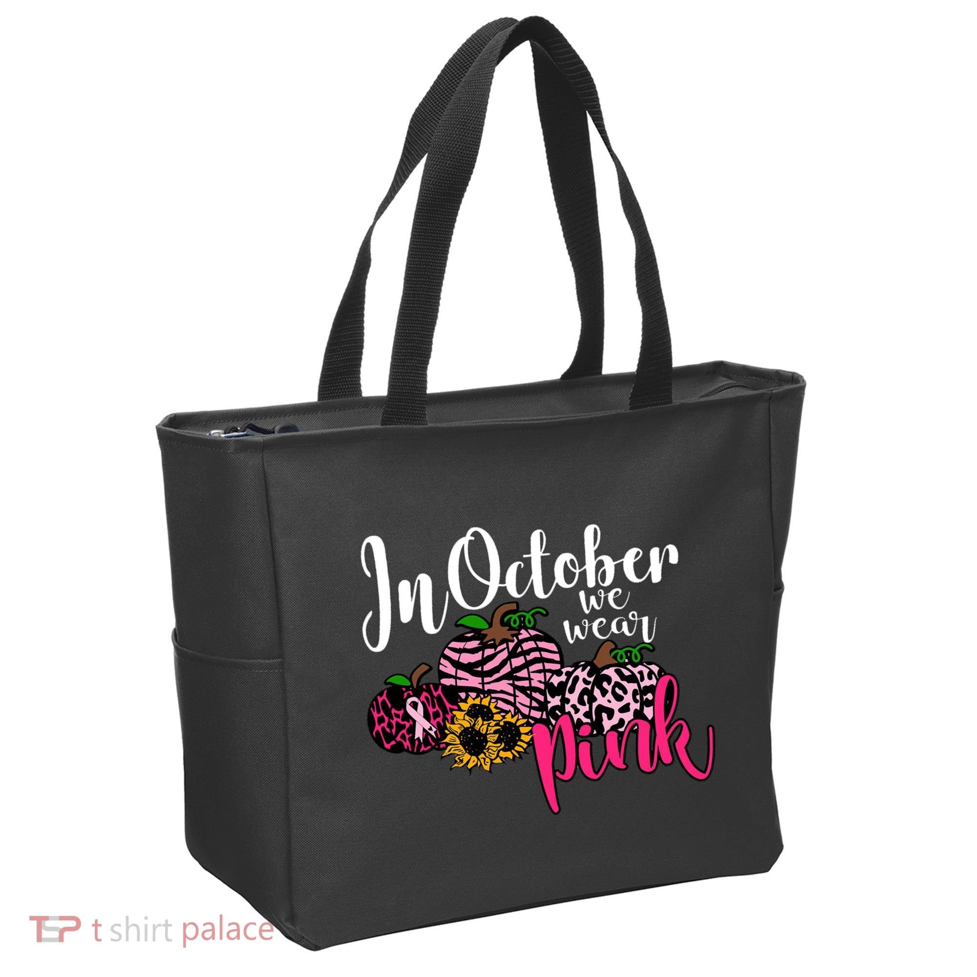 In October We Wear Pink Fall Autumn Support Breast Cancer Tote Bag