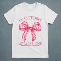 In October We Wear Pink Breast Cancer Awareness Bow Ribbon T-Shirt thumb 5