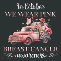In October We Wear Pink Breast Cancer Floral Truck T-Shirt thumb 7