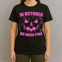 In October We Wear Pink Breast Cancer Halloween T-Shirt thumb 4