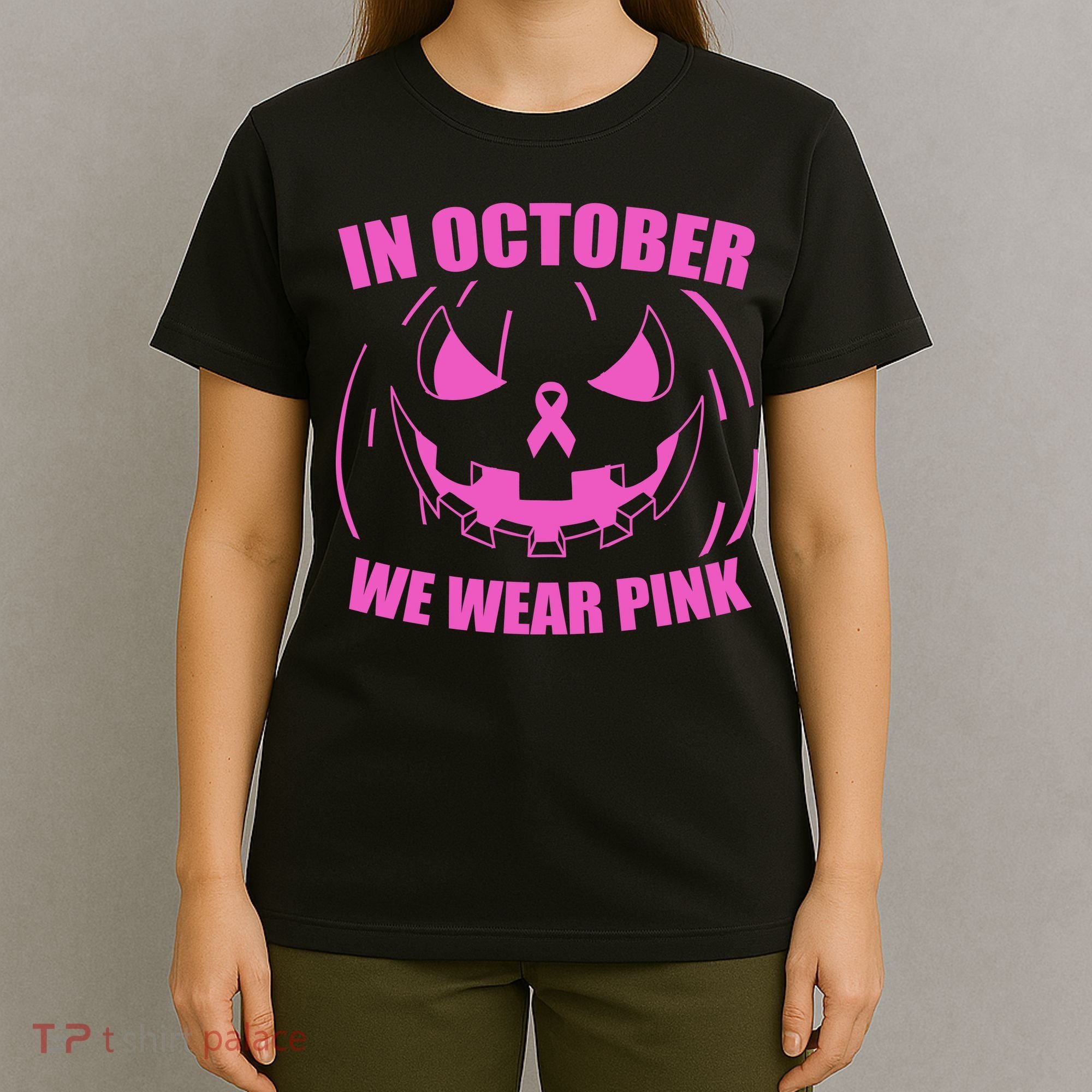 In October We Wear Pink Breast Cancer Halloween T-Shirt