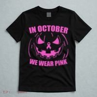 In October We Wear Pink Breast Cancer Halloween T-Shirt thumb 5
