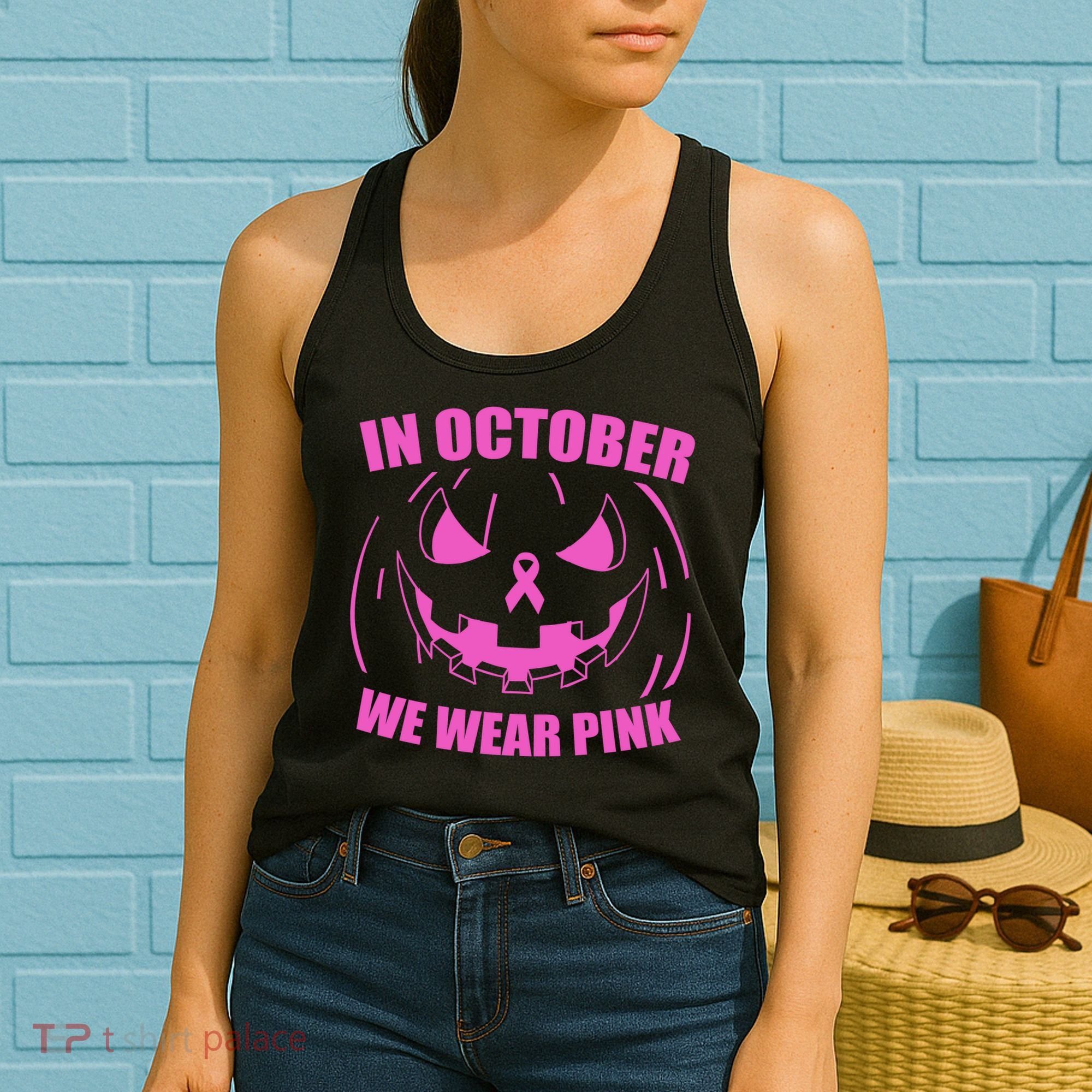 In October We Wear Pink Breast Cancer Halloween Women's Tank Top