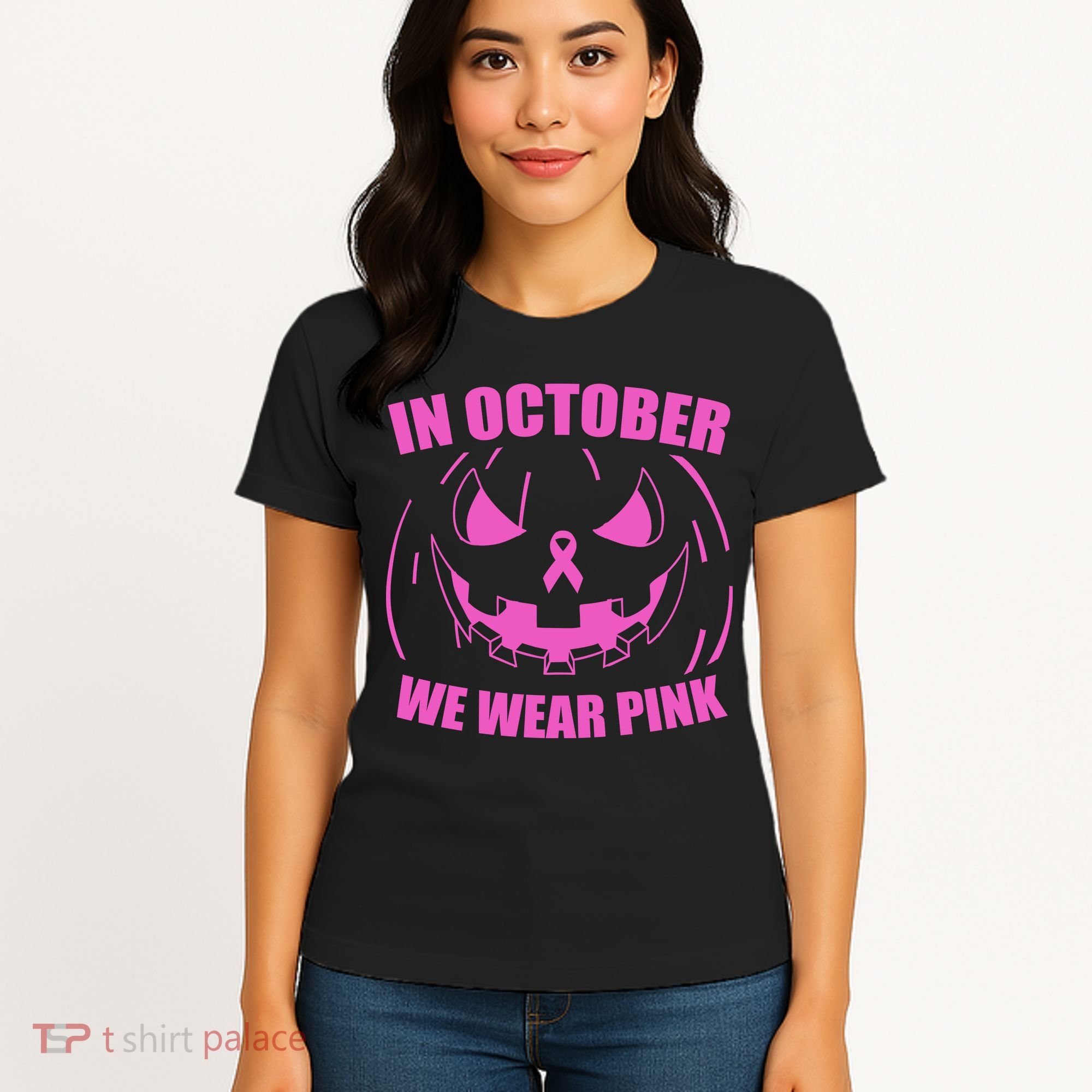 In October We Wear Pink Breast Cancer Halloween Women's T-Shirt