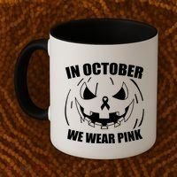 In October We Wear Pink Halloween Breast Cancer Coffee Mug thumb 2