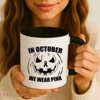 In October We Wear Pink Halloween Breast Cancer Coffee Mug thumb 3