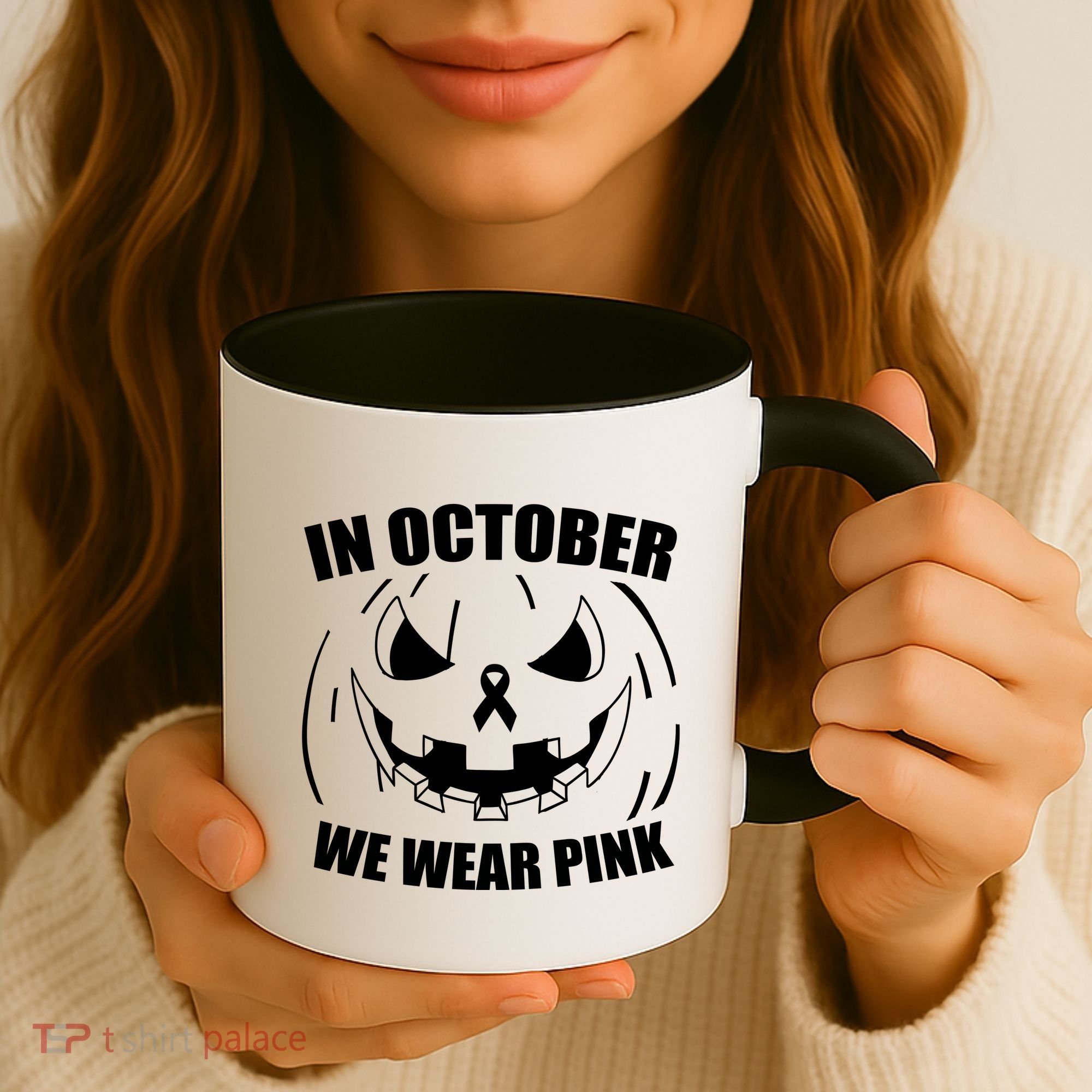 In October We Wear Pink Halloween Breast Cancer Coffee Mug