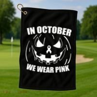 In October We Wear Pink Halloween Breast Cancer Golf Towel thumb 1