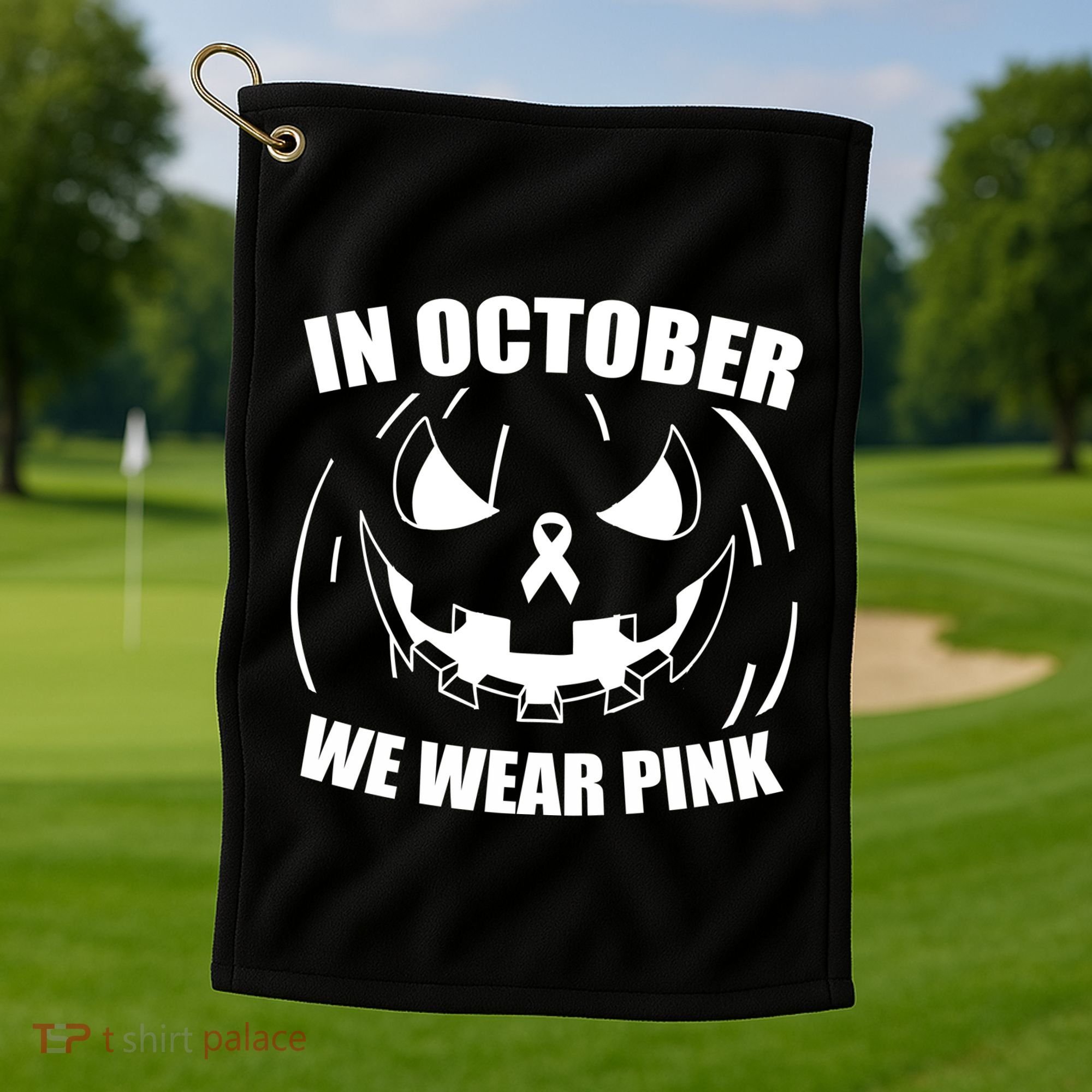 In October We Wear Pink Halloween Breast Cancer Golf Towel