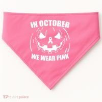 In October We Wear Pink Halloween Breast Cancer USA-Made Doggie Bandana thumb 0