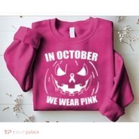 In October We Wear Pink Halloween Breast Cancer Sweatshirt thumb 2