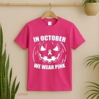 In October We Wear Pink Halloween Breast Cancer T-Shirt thumb 2
