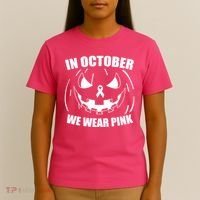 In October We Wear Pink Halloween Breast Cancer T-Shirt thumb 4