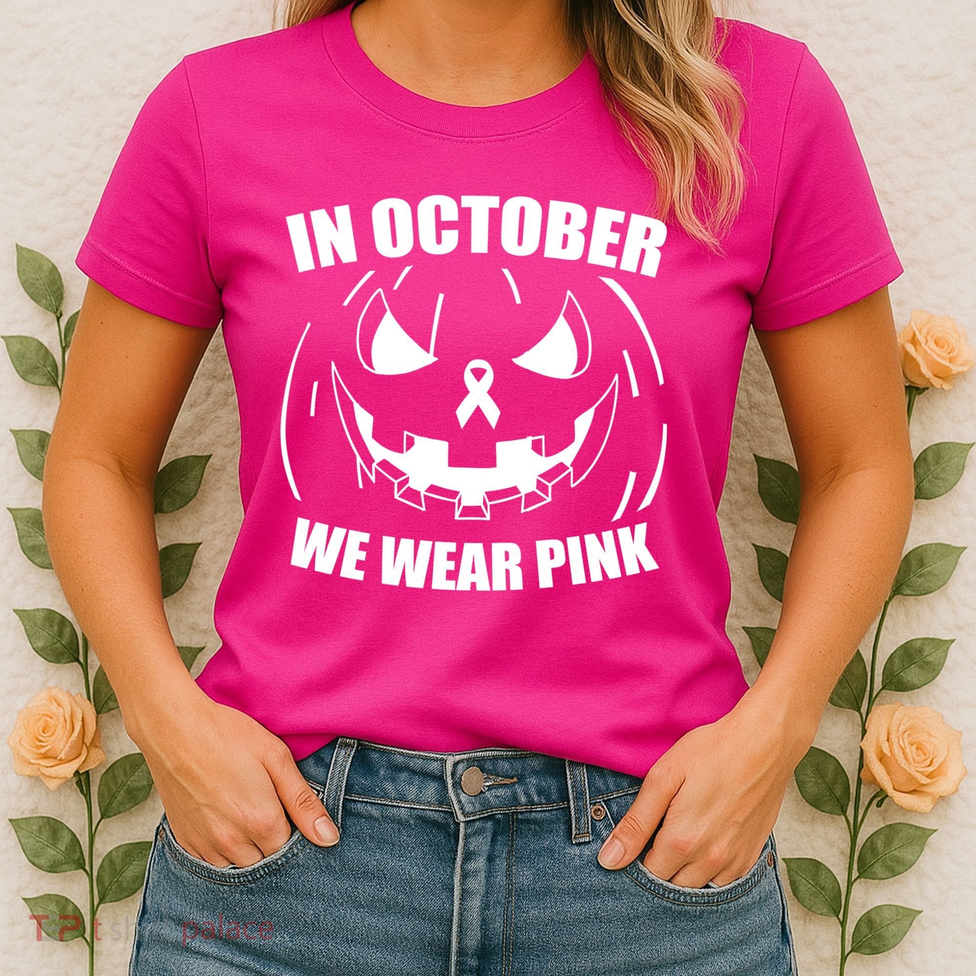 In October We Wear Pink Halloween Breast Cancer Women's T-Shirt