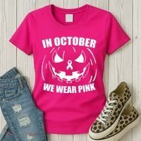 In October We Wear Pink Halloween Breast Cancer Women's T-Shirt thumb 3