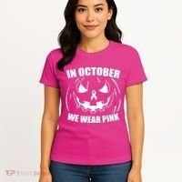In October We Wear Pink Halloween Breast Cancer Women's T-Shirt thumb 4