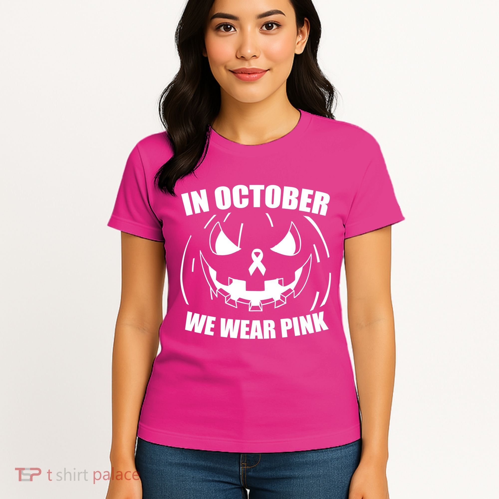 In October We Wear Pink Halloween Breast Cancer Women's T-Shirt