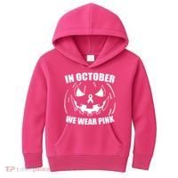 In October We Wear Pink Halloween Breast Cancer Kids Hoodie thumb 0