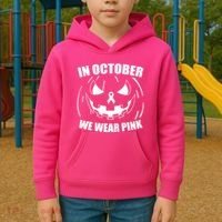 In October We Wear Pink Halloween Breast Cancer Kids Hoodie thumb 2